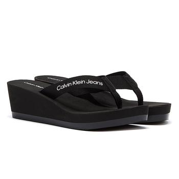 推荐Calvin Klein Jeans Beach Sandal Monogram TPU Womens Black Flip Flops商品