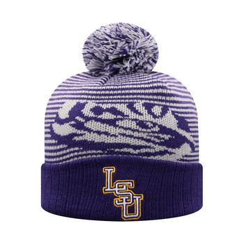 推荐Youth Boys Purple Lsu Tigers Line Up Cuffed Knit Hat with Pom商品