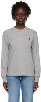 AMI | Gray Ami De Cœur Long Sleeve T-Shirt商品图片,4.6折