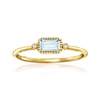 RS Pure | RS Pure by Ross-Simons Bezel-Set Aquamarine Ring With Diamond Accents in 14kt Yellow Gold,商家Premium Outlets,价格¥1461