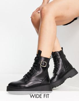ASOS | ASOS DESIGN Wide Fit Alix chunky lace up ankle boots in black商品图片,