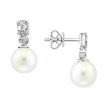 Effy | EFFY® Cultured Freshwater Pearl (9mm) & Diamond (1/5 ct. t.w.) Drop Earrings in 14k White Gold 8.2折, 独家减免邮费
