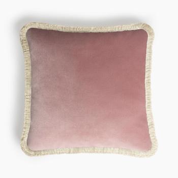 商品Lo Decor | Lo Decor Happy Pillow Pink Velvet Dirty White Fringes,商家Italist,价格¥1236图片