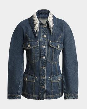 Givenchy | Pearly Crystal Collar Denim Jacket,商家Neiman Marcus,价格¥23881