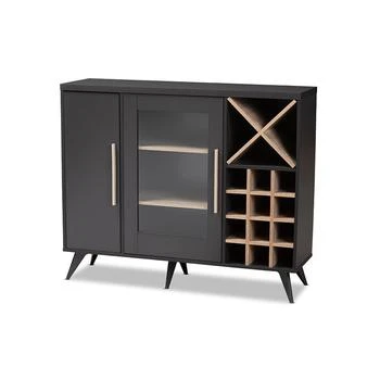 Baxton Studio | Pietro Mid-Century Modern Dark Grey and Oak Finished Wine Cabinet,商家Premium Outlets,价格¥1969