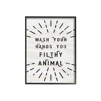 商品Black and White Modern Type Wash Your Hands You Filthy Animal Black Framed Giclee Texturized Art, 16" x 20"图片