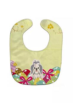 美妆蛋怎么选, Carolines Treasures | Carolines Treasures BB6085BIB Easter Eggs Shih Tzu Silver & White Baby Bib商品图片 