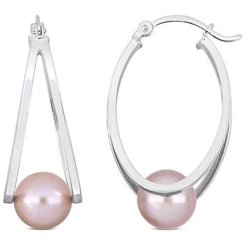 Mimi & Max | Mimi & Max 8-8.5mm Cultured Freshwater Pink Pearl Hoop Earrings in Sterling Silver 4折, 独家减免邮费