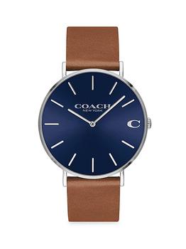 Coach | Charles Stainless Steel Leather-Strap Watch商品图片,