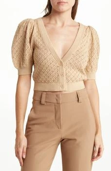 Alice + Olivia | Romi Embellished Puff Sleeve Crop Cardigan,商家Nordstrom Rack,价格¥813