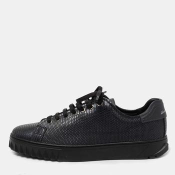 推荐Salvatore Ferragamo Black Lizard Embossed Leather Cube Low Top Sneakers Size 40商品