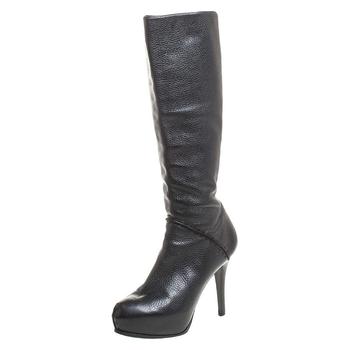 推荐Fendi Black Textured Leather Mid Calf Platform Boots Size 38.5商品
