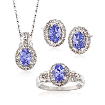 商品Ross-Simons | Ross-Simons Tanzanite and . White Topaz Jewelry Set: Necklace, Earrings and Ring in Sterling Silver,商家Premium Outlets,价格¥1424图片