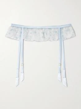 Kiki De Montparnasse | Mathilde 真丝混纺缎布边饰刺绣绢网吊袜腰带,商家NET-A-PORTER,价格¥1546
