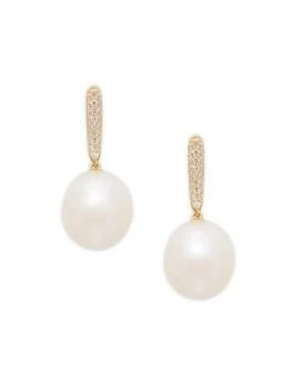Effy | 14K Yellow Gold, 10MM Freshwater Pearl & Diamond Drop Earrings 2.9折×额外9折, 独家减免邮费, 额外九折