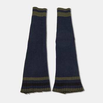 prada帽子, [二手商品] Prada | Prada Navy & Green Striped Rib Knit Leg Warmers商品图片 6.9折