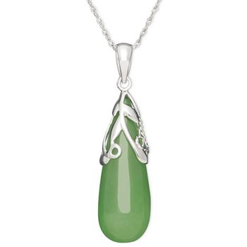 商品Sterling Silver Necklace, Jade Leaf Top Teardrop Pendant图片