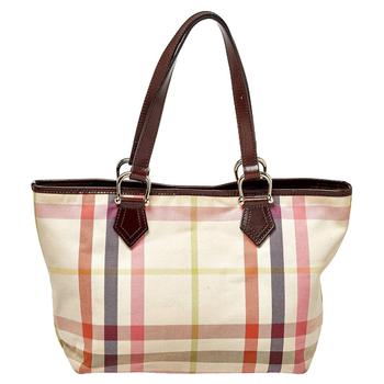 美国burberry tote, [二手商品] Burberry | Burberry Multicolor House Check Canvas and Leather Snap Tote商品图片 4.9折