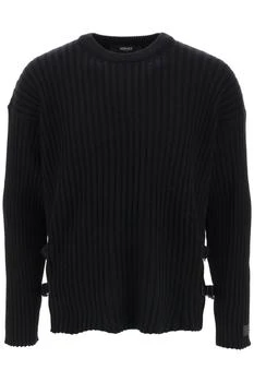 Versace | Ribbed-knit sweater with leather straps 5.3折, 独家减免邮费