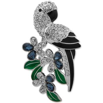 商品Anne Klein | Silver-Tone Crystal & Enamel Parrot & Flower Pin,商家Macy's,价格¥199图片