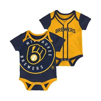 推��荐Newborn Boys and Girls Navy, Gold Milwaukee Brewers Double Two-Pack Bodysuit Set商品