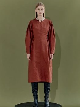 推荐Volume Sleeve Tuck Dress (Orange)商品