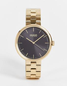 推荐HUGO womens black dial bracelet watch in gold 1540102商品