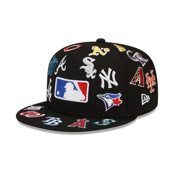 时尚mlb羽绒服男装, New Era | Men's Black MLB Allover Team Logo 59FIFTY Fitted Hat商品图片 