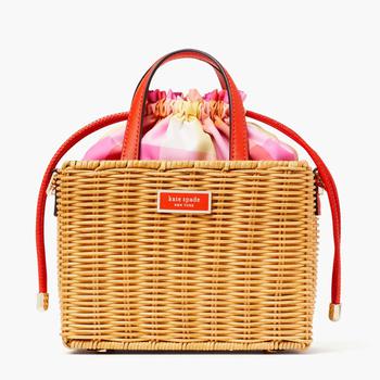 kate spade帆布包斜挎包, Kate Spade | Kate Spade New York Women's Sam Wicker Madras Mini Satchel Bag - Pink Multi商品图片 