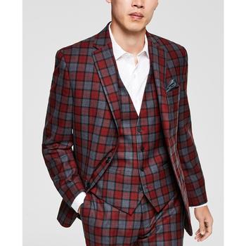 推荐Men's Slim-Fit Red/Gray Plaid Suit Jacket, Created for Macy's商品