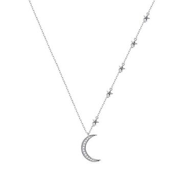 商品Mina Bloom Women's 18K White Gold Plated Crescent Moon and Star Station Necklace图片