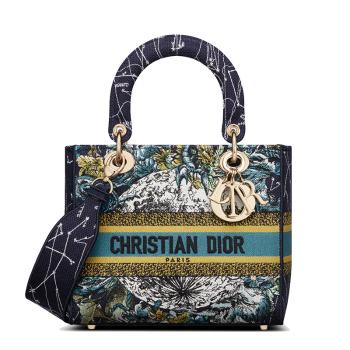 迪奥手提包, Dior | 【预售3-7天】DIOR/迪奥 21秋冬 LADY D-LITE系列 女士中号蓝色星座图案刺绣织物单肩斜挎手提戴妃包M0565ORHP_M928商品图片 8折, 包邮包税