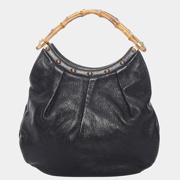 [二手商品] Gucci | Gucci Black Bamboo Leather Handbag商品图片,8.2折