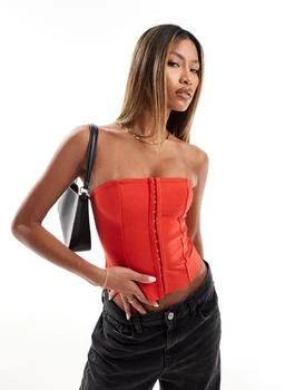 ASOS | ASOS DESIGN bandage corset top with hook and eye fastening in red,商家ASOS,价格¥317