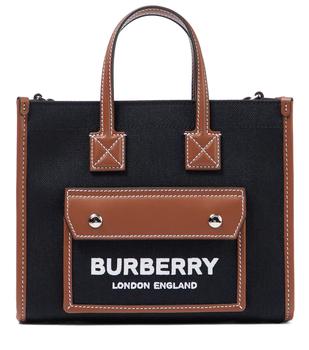 burberry托特包, Burberry | Freya Mini迷你皮革边饰帆布托特包商品图片 