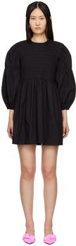 ganni dress, Ganni | 黑色抽褶连衣裙商品图片 