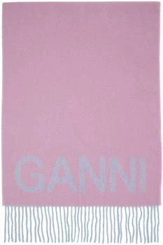 Ganni | Purple & Pink Fringed Wool Scarf,商家Ssense US,价格¥1254