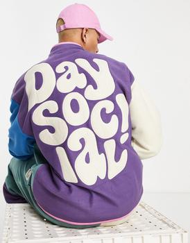ASOS | ASOS Daysocial co-ord oversized sweatshirt in colour block polar fleece with large back print in purple商品图片,7折