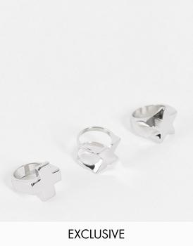 推荐Reclaimed Vintage inspired unisex chunky ring pack in silver商品