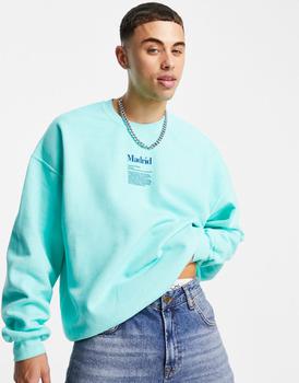 推荐Topman madrid print oversized sweatshirt in teal商品