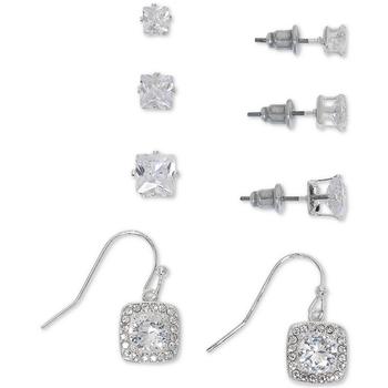 product 4-Pc. Set Cubic Zirconia Square Stud & Drop Earrings in Silver Plate image