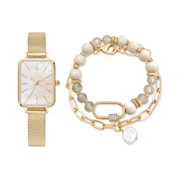 商品Jessica Carlyle | Women's Holiday 2022 Gold-Tone Mesh Metal Alloy Bracelet Watch 23mm Gift Set,商家Macy's,价格¥173图片