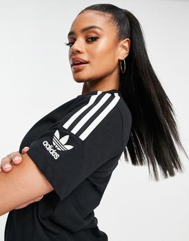 推荐adidas Originals three stripe t-shirt in black商品