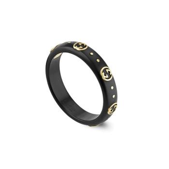 商品Gucci | GUCCI18ct Yellow Gold Icon Black Corundum 4mm Ring size 7 1/4,商家Jomashop,价格¥4687图片