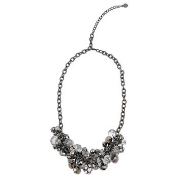 ADORNIA | Oxidized Silver-Tone Crystal Cluster Adjustable Necklace商品图片,