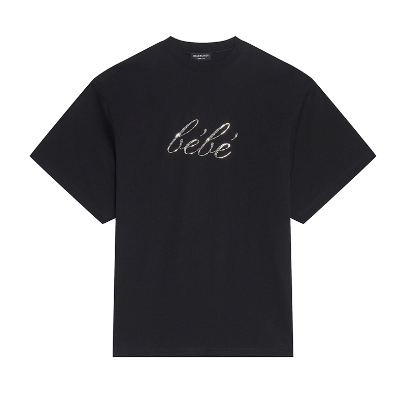 巴黎世家短袖, Balenciaga | Balenciaga/巴黎世家 22年早春新款 Clones系列 男士黑色棉质做旧复古平纹水钻短袖T恤商品图片 7.5折, 包邮包税