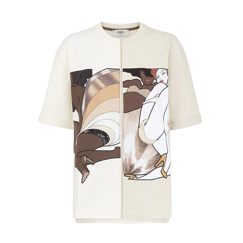 Fendi | 【预售3-7天】FENDI/芬迪 22年早春新款 男士米色纯棉艺术家插图短袖T恤FS7011AJKUF0N0A商品图片,包邮包税