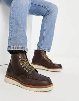 推荐Selected Homme leather lace up boots in tan商品