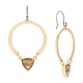 商品Gold-Tone Cabochon Gemstone Open Drop Earrings图片