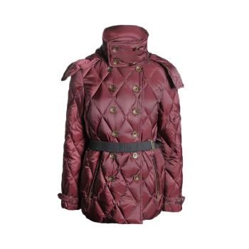 burberry羽绒服真假, Burberry | Burberry 博柏利 女士砖红色锦纶双排扣修身连帽羽绒服 3933552商品图片 满$100享9.5折, 满折